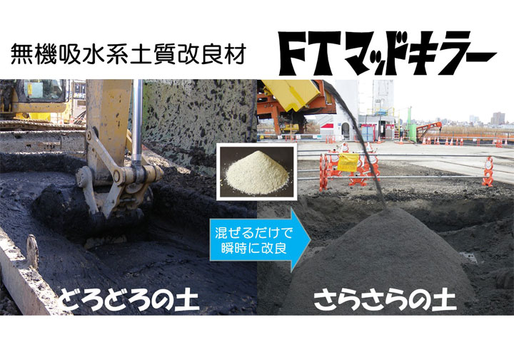 無機吸水系土質改良材　FTマッドキラー工法